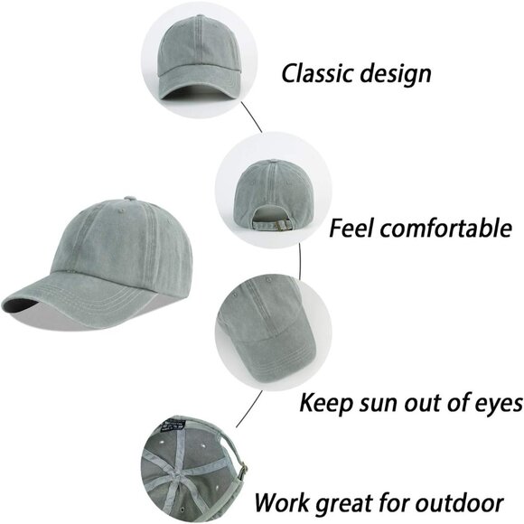 Unisex Washed-light Grey Baseball Cap Cotton Fits Washed Denim Adjustable Hat - Picture 7 of 7